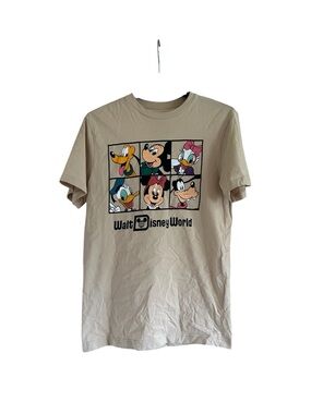 Disney Walt Disney World Beige Graphic Tee with Colorful Character Panels